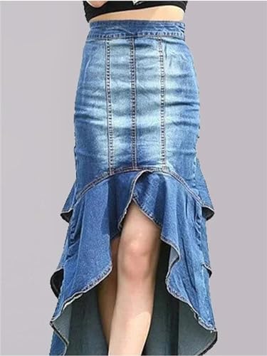 Women's Skirt Solid Color Washed Irregular Hem Casual Women's Denim Tight Skirt2