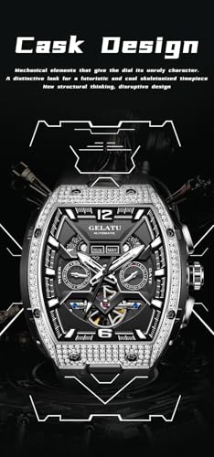 Image of OLEVS GELATU Watch for Men Mechanical Luxury Diamond Watch Skeleton Automatic 50M Waterproof Sapphire Crystal Square Face Multi Calendar Function