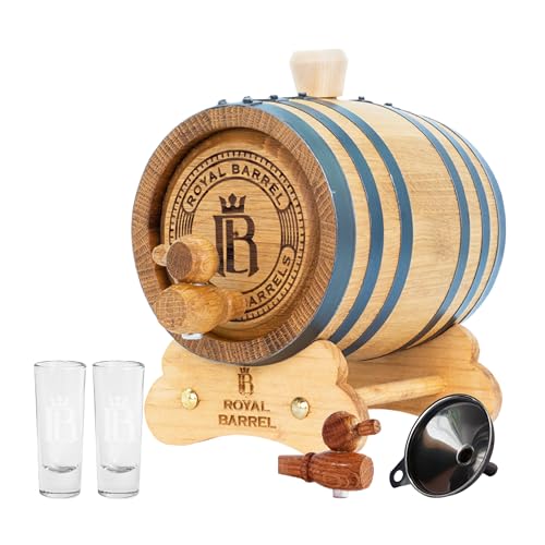 American Oak Barrel with Black Hoop | Functional for Aging Whiskey Wine or Spirits Premium Finish in Dark Wood Tone Ideal for Craft Beverages Home Dcor | ROYAL BARREL (1 Liter)