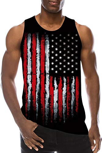Débardeur pour homme imprimé drapeau américain col rond coupe fluide XXL