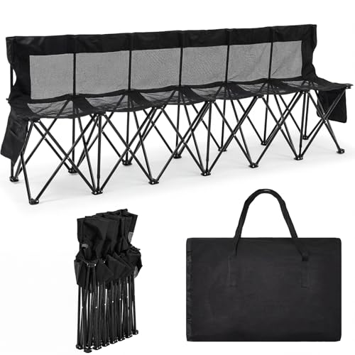 Kigley 6 Seats Folding Soccer Bench Chair Portable Team Sports Sideline Bench for Football Camp...