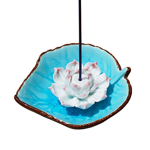 Räucherstäbchenhalter aus Keramik Porzellan Asiatisch Räucher-Zubehör Lotos Handbemalt Blume, Chinesischer Stil Räucherschale Halter zum Räuchern von Räucherstäbchen Cover