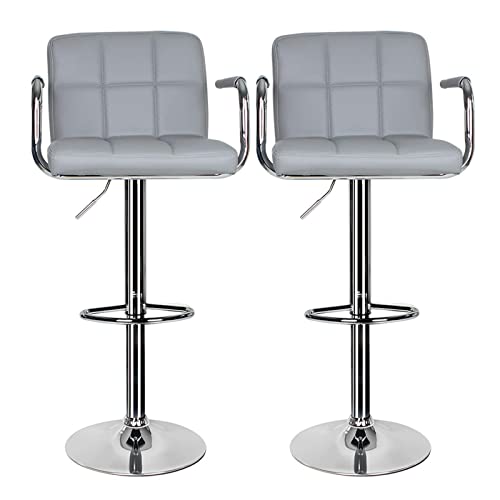 EUCO Bar Stools Set of 2, Breakfast Barstool with Armrest and Back Swivel Gas Lift Leather Kitchen Bar Chair for Breakfast/Counter/Kitchen Home Furniture