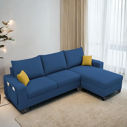 Casaliving Porto RHS 4 Seater L Shape Sofa Set for Living Room (Blue Fabric) Premium Velvet Fabric
