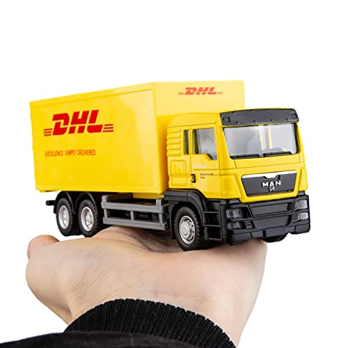 Image of BDTCTK Compatible For Dhl Container Truck Car Model Toy Cars, Zinc Alloy Die-Cast Vehicles Kid Toys For Boy Girl Gift, Yellow
