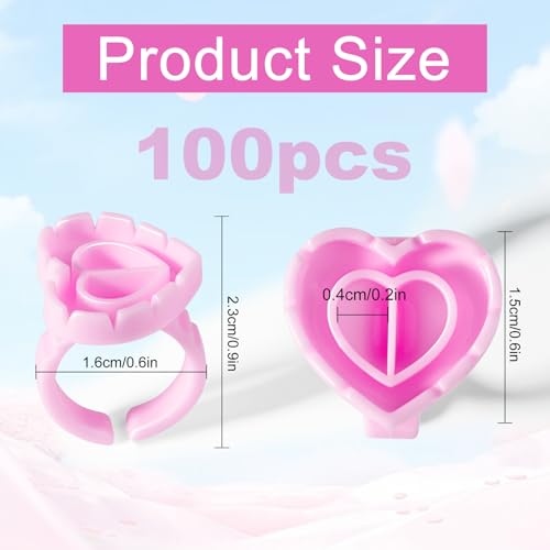 NXJ INFILILA Glue Rings for Eyelash Extensions 100PCS Disposable Rings For Lashes Lovely Heart Shape, Makeup Plastic Nail Art Glue Cups Lash Extension Supplies for Eyelash Extensions