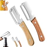 Pelador de Verduras 2 en 1 con Mango de Madera y Destapador Integrado - Cuchillo de Acero Inoxidable para Nopales y Papas -...