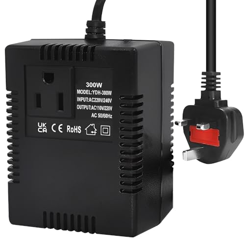 300W Voltage Converter, Step Down Transformer 220V/240V to 110V/120V, UK Plug Voltage Convertor Transformer with Temperature Protection, Intelligent Adapter Travel Power Adapter for Home, Hotel