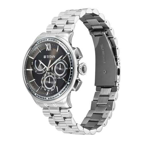 Image of Titan Classique Half Cut Chronograph Quartz Analog with Black Dial Silver Stainless Steel Strap Watch for Men - 90218SM01