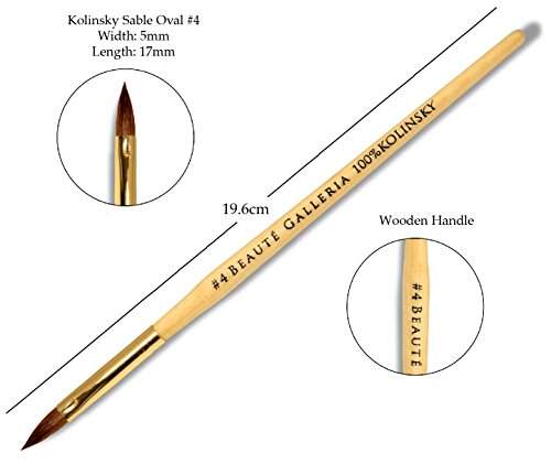 Beaute Galleria 3 Pieces Kolinsky Sable Oval Acrylic Nail Art Brush Set, Manicure Detail Painting Nail Art Pen (Size 4, 8, 10) #TOP2