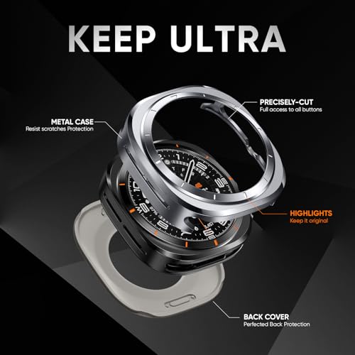 Suitisbest Metal Case for Samsung Galaxy Watch Ultra 47mm Case, Stainless Steel Protective Rugged Bumper Thin Frame with Ceramic-Like Back Cover for Galaxy Watch Ultra 47mm for Men Women