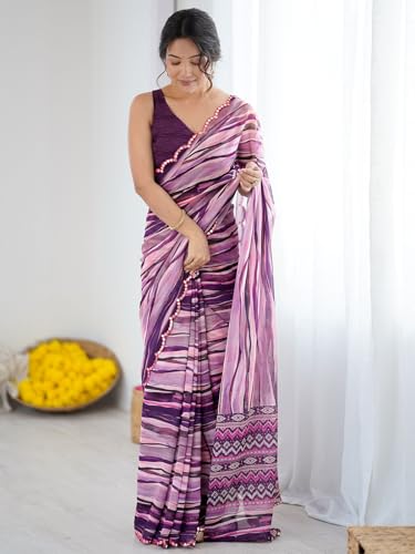 Image of Satrani Women's Georgette Printed & Mirror Work Saree with Unstitched Blouse Piece
