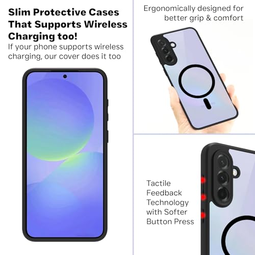 Image of RIGGEAR Shockproof Sleek Hybrid Armor Magnetic Back Cover Case Compatible with MagSafe Accessories for Samsung Galaxy A36 5G (Clear PC + Black TPU Bumper)