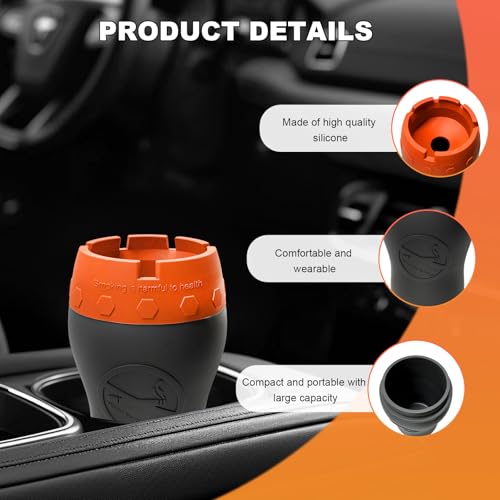 Image of Car Silicone Ashtray, Smokeless Drop-Proof Auto Ash Tray for Cup Holder, Windproof Portable Vehicle Cigarette Ash Tray for Home Outside Office, Interior Car Accessories (Orange)