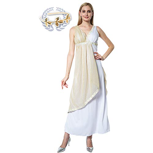 EraSpooky Women’s Halloween Greek Goddess Costume Toga Robe Adult Angel Costume for...