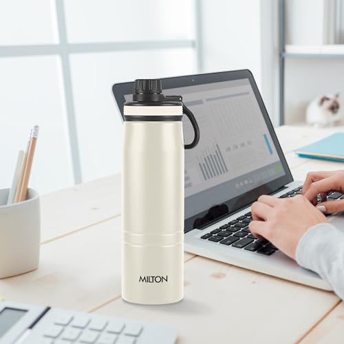 Image of Milton Sparkle 600 Thermosteel Water Bottle with Easy Sip Cap and Handle, 620 ml, Vacuum Insulated Stainless Steel, Hot and Cold, On The Go Bottle for Office College, Ivory