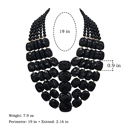 Jhwzaiy 5 Layered Colorful Beaded Statement Chunky Necklaces For Women Fashion African Tribal Costume Jewelry Earring Set Multi Strand Bead Collar Choker Bib Handmade (5 Layers Black) #TOP1