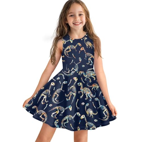 Girls Sleeveless Casual Twirl Dresses Cute Printed Round Neck Summer Dress for Travel