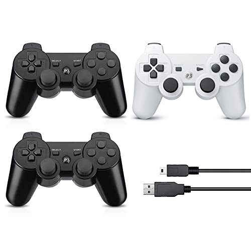 Powerextra Wireless Controller Compatible with PS-3, 3 Pack High Performance Gaming Controller with Upgraded Joystick for Play-Station 3