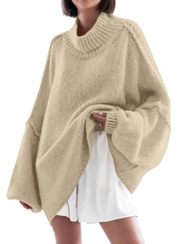 Image of Saodimallsu Womens Oversized Sweaters Mock Neck Batwing Long Sleeve 2026 Fall Trendy Ribbed Knit Casual Tunic Sweater