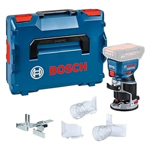 Bosch Professional 18V System accubovenfreesmachine GKF 18V-8 (incl. parallelgeleider, 2 afzuigadapters voor frezen, spaanbescherming, 8 mm spantang, sleutel, L-BOXX, zonder accu/oplader)
