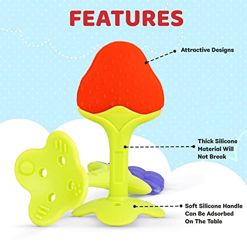 Image of Baybee Natural Silicone Baby Teether for 3-12 Months | Soft Grape Shape Safe Teething Toy for Infants Pack of 2 | BPA-Free Teethers Chew Toy Non-Toxic Food Grade Soother | Teething Relief for Babies