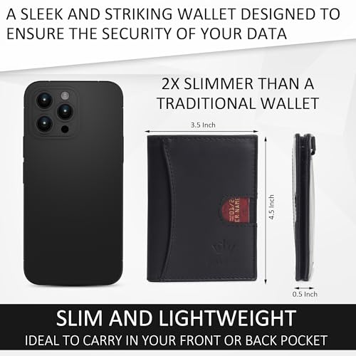 Image of Genuine Leather Bifold RFID Blocking Slim Stylish Credit Debit ATM Card Holder Wallet for Men Women (Black)