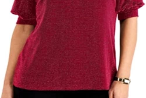 Miniatura 3 de JM Collection Camiseta de manga abombada para mujer color rojo talla L Rojo L