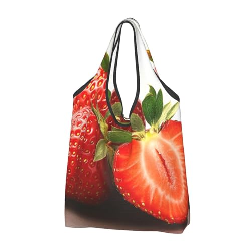 Sac de courses lavable en tissu imprimé fraises noir résistant pack de 2
