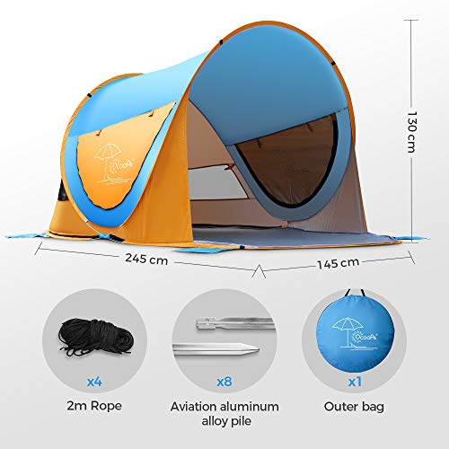 Ocoopa Beach Tent, Large Pop Up Beach Tent For 4 People, Anti-Uv Automatic Beach Tent Camping Sun Shelter Instant Portable, 4 Sides Ventilation Design Sun Shelter Tents, Suitable For Family (Blue) #TOP4