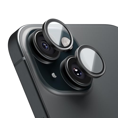 Image of CASEGEAR Clear Pro Camera Lens Protector Compatible with iPhone 15 & 15 Plus | HD Clarity | Scratch Resistant | Complete Coverage | Easy Installation | Tempered Glass | Black