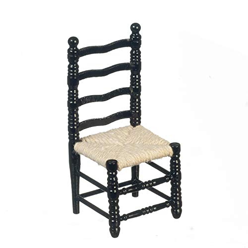 Maison de poupées accessoires : chaise miniature noire et meuble de cuisine