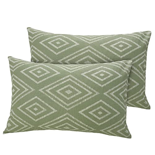 Huesland by Ahmedabad Cotton 144 TC Cotton Pillow Cover Set of 2 - White & Sage Green