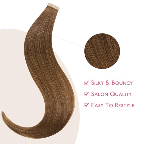 Image of Wennalife Tape in Hair Extensions Human Hair Light Auburn Brown Tape in Extensions, 10pcs 20g 12 inch Remy Invisible Tape Ins Straight Colored Soft Real Human Hair Tape in Extensions Refill Set