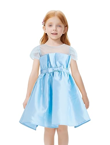 Girl Dress Elegant Satin Tulle Puff Sleeve Party Wedding Formal Dress