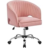 Yaheetech Pink Desk Chair Cute Vanity Chair with Back & Modern Swivel Rolling Design for Home Office, Study, Vanity, Bedroom