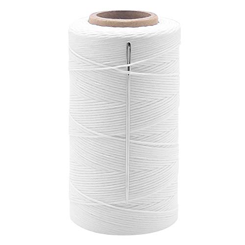 Vivifying 1mm Waxed Thread, 328 Yard White 150D Waxed Leather Thread with Needles for Bookbinding, DIY Crafts and Sewing Leather Projects