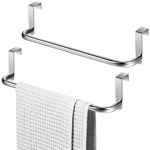 2 Pieces Metal Towel Bar Kitchen Cabinet Steel Towel Rack Bar for Hanging on Inside or Outside of Doors