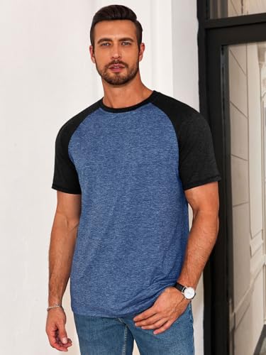 Image of Runcati Mens Casual Slim Fit T Shirts Raglan Short Sleeve Crewneck Baseball Tees Color Block Workout Fashion Shirt