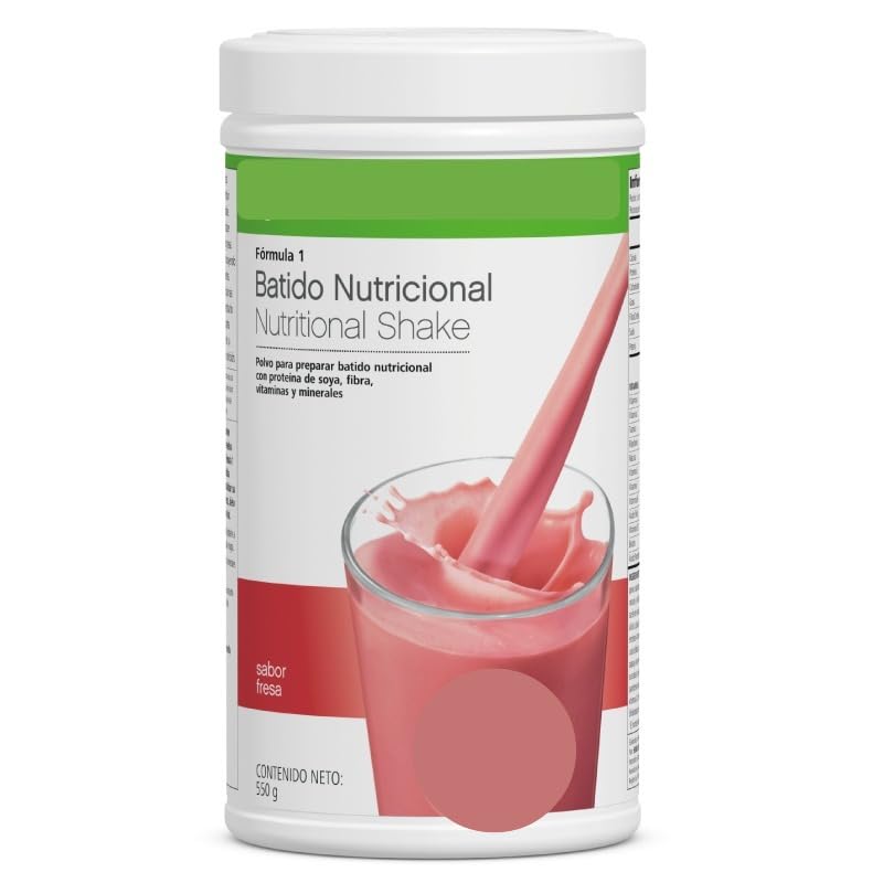 Batido Sustitutivo de Comida Formula 1, Sabor Fresa, Alto Contenido de Proteínas, 26 Vitaminas y Minerales, Sin Gluten, Apto para Veganos, 550 gr (Fresa)