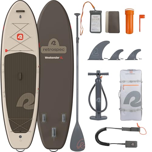 Retrospec Weekender XL Inflatable Paddle Board - Lake Essentials SUP with 400lb Capacity - Wide...