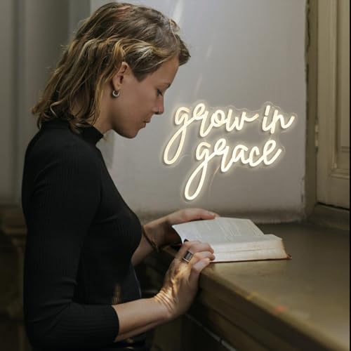 Image of Grow In Grace Neon Sign For Wall Decor, Usb Powered Neon Religious Sign, Art Aesthetic Bible Verse Decor, Home Bedroom Wall Decor, Church Inspirational Quotes Gift For Christians(13.4 X 10.2 In)