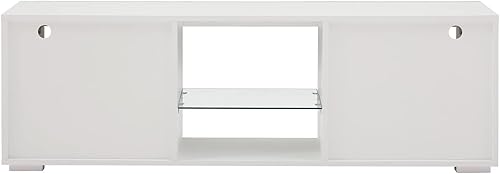 Miniatura 8 de Soporte de TV LED para TV de 55 pulgadas, moderno centro de entretenimiento con luces LED, consola de TV multimedia de alto brillo con estantes de