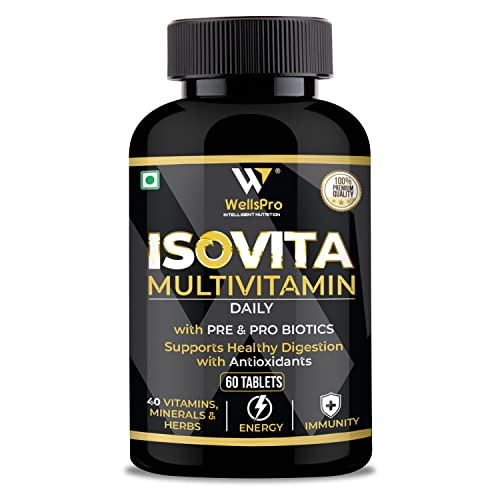 Wellspro Isovita Multivitamin Tablets for Men & Women With Pre & Pro Biotics, Minerals & Antioxidant, for Energy, Stamina & Vitality, 60 Tablets Wellspro Isovita Multivitamin Tablets for Men & Women With Pre & Pro Biotics, Minerals & Antioxidant, for Energy, Stamina & Vitality, 60 Tablets