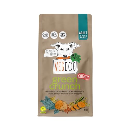 VEGDOG Green Crunch hypoallergenes Trockenfutter (4 kg) | Adulte Hunde | ohne Gluten, Getreide und Soja | Alleinfutter für Allergiker mit Erbsenprotein