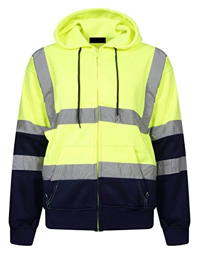 Sudadera con capucha de alta visibilidad para hombre con cremallera y manga larga con capucha, Amarillo/Azul, Large Cover