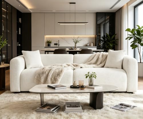 VANOMi 95" W Oversized Sofa for Living Room, Modern Boucle Couch with 2 Pillow, Comfy Cloud Loveseat Sofas & Couches for Living Room, Office, Apartment, 1 Piece, Ivory White