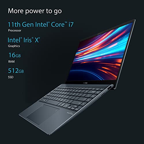 Image of ASUS Zenbook 13 OLED, 13.3-inch (33.78 cms) FHD OLED, Intel EVO Core i7-1165G7 11th Gen, Thin and Light Laptop (16GB /512GB SSD /Iris Xe Graphics /Windows 11 /Office 2021 /Grey /1.14 kg), UX325EA-KG722WS