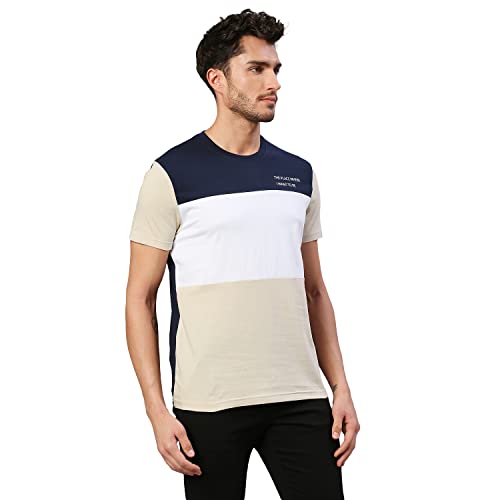Image of Dennis Lingo Men's Pure Cotton Color Block Half Sleeves Crew Neck T-Shirt