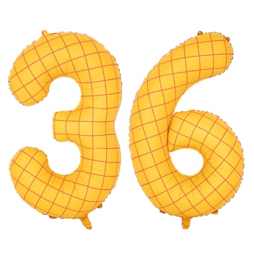 Image of 40 inch Large Number Balloon 36 Toy Inspired Story Yellow Birthday Balloon | Western Rodeo Party Supplies Boy Girl Story Anniversary Kids Birthday Party Cowboy Farm Themed Baby Welcome Decorations